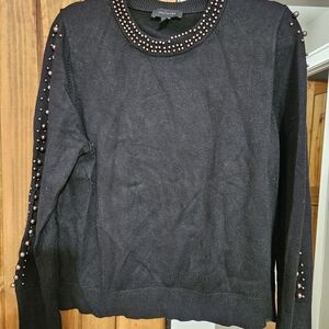 Ann Taylor Black Knit Sweater with Pearl Stud Detailing